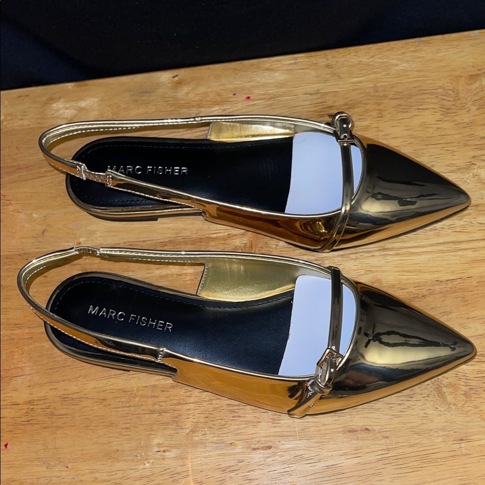 Marc Fisher Metallic Gold Slingback Heels